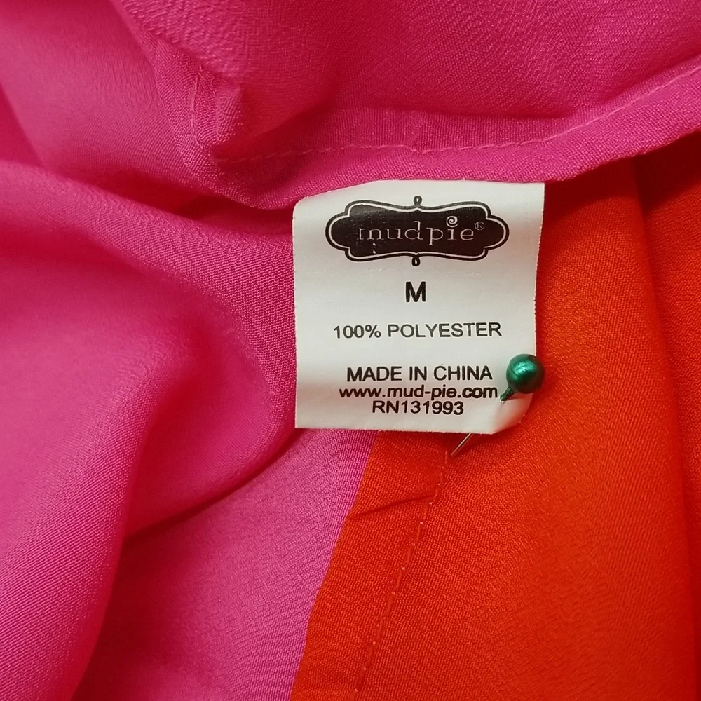 Mud Pie Medium Pink and Orange Shoulder Tie Swimsuit Cover Up Dress - Picture 6 of 9